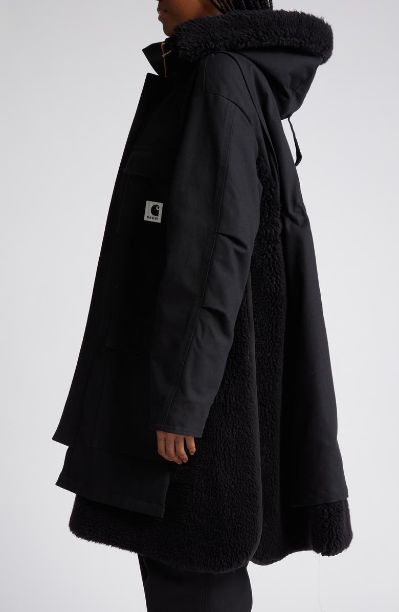 Sacai Carhartt WIP Cotton & Faux Shearling Parka, Alternate, color,