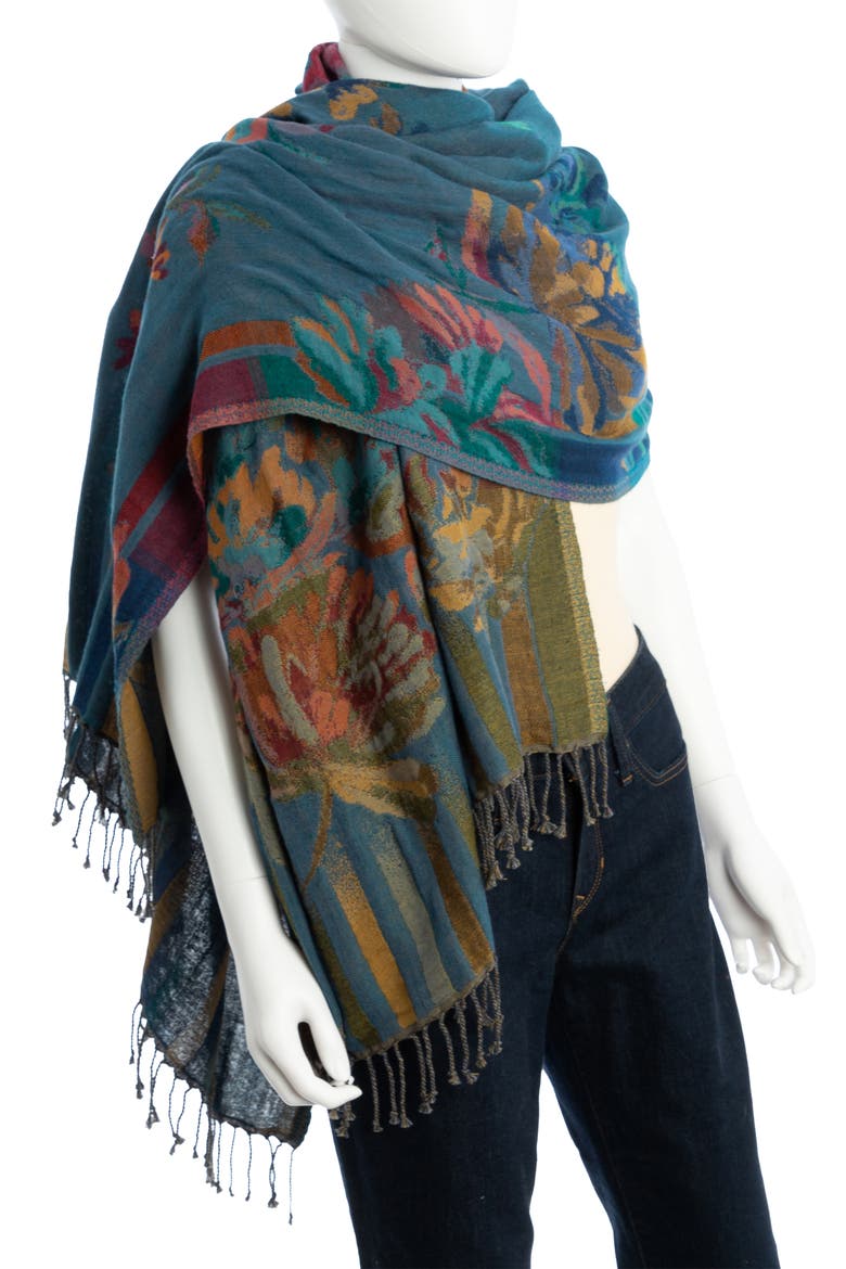 Reversible Floral Scarf, Alternate, color, BLUE