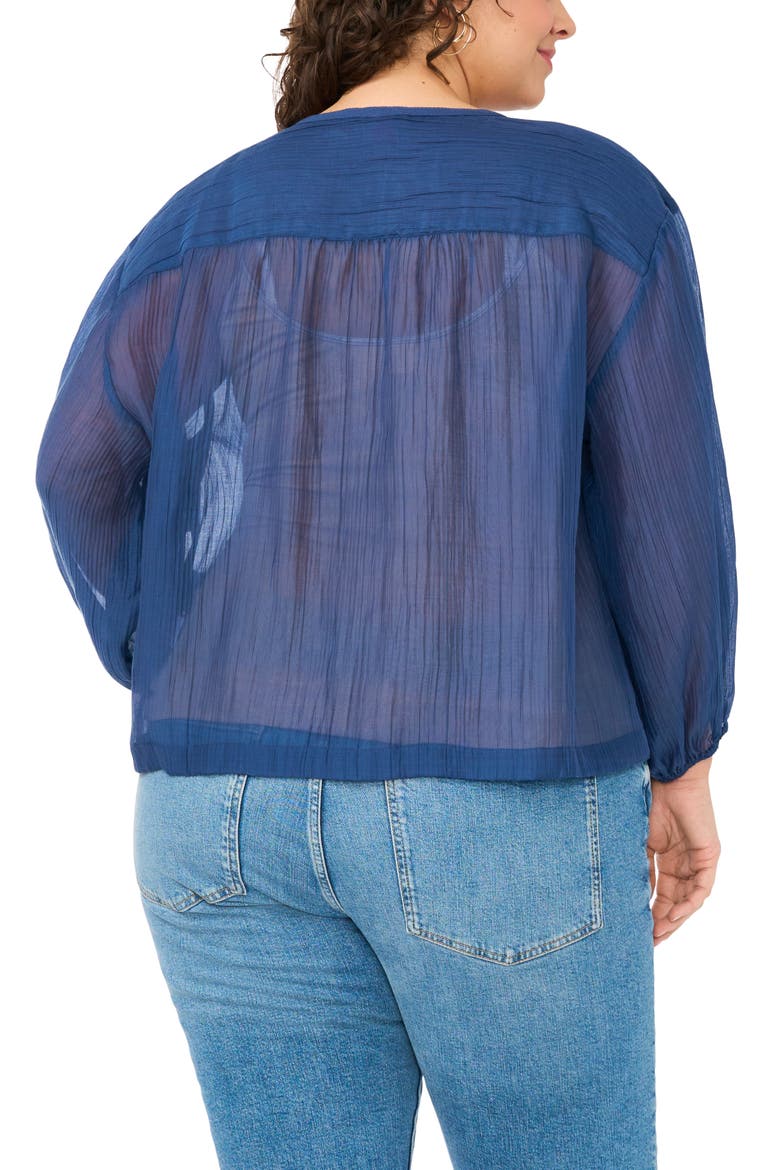 Split Neck Sheer Peasant Top, Alternate, color, 407 CLASSIC NAVY