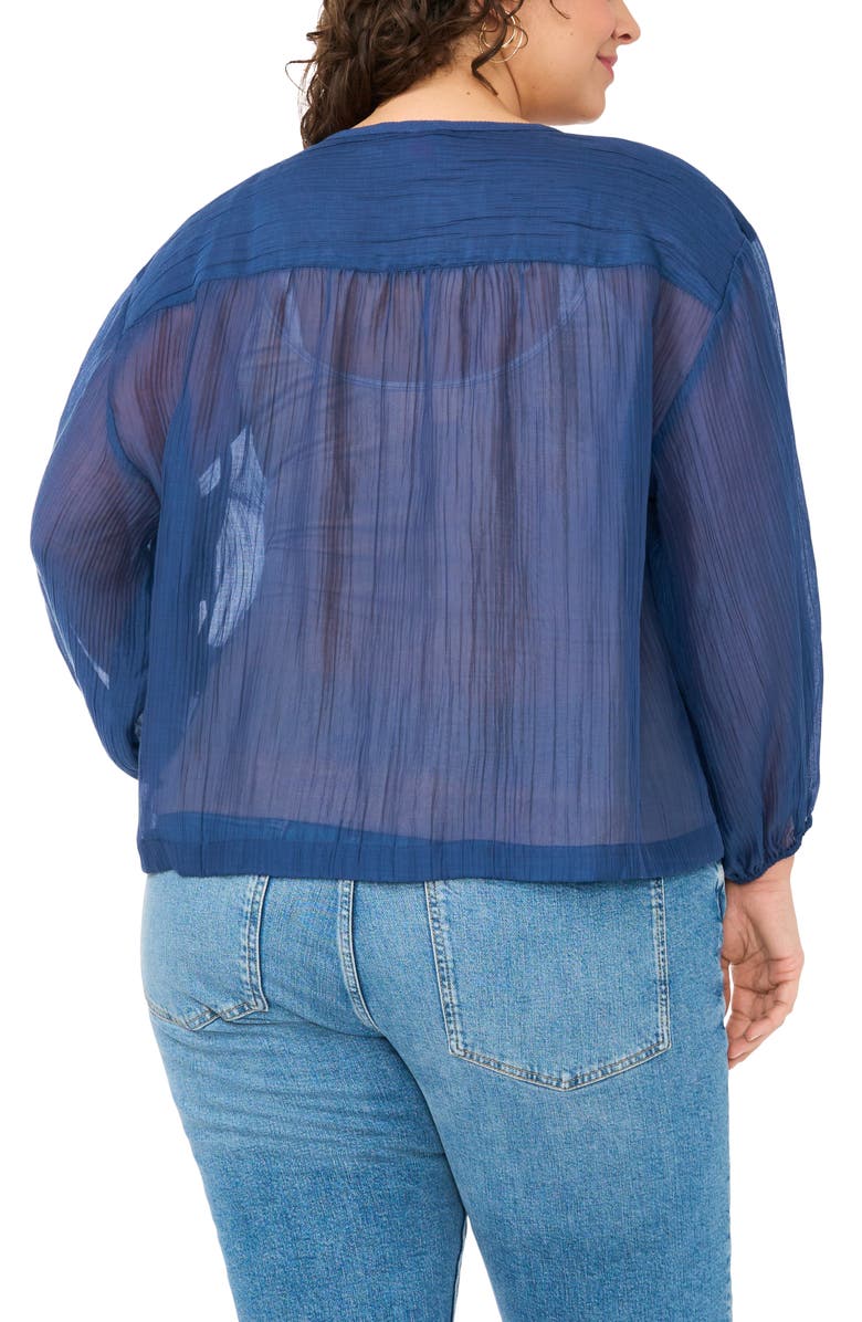 Vince Camuto Split Neck Sheer Peasant Top, Alternate, color, 407 Classic Navy