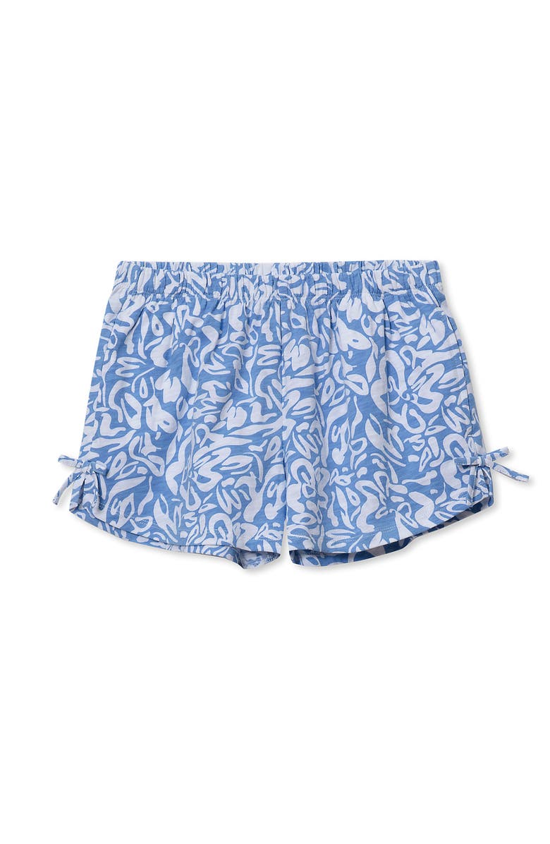 Lands' End Girls Knit Side Bow Shorts, Main, color, Blue Tropical Floral