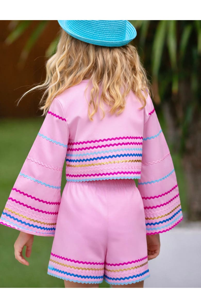 Mia Belle Girls Sunset Waves Cotton Bell Sleeve Top and Short Set, Alternate, color, Pink