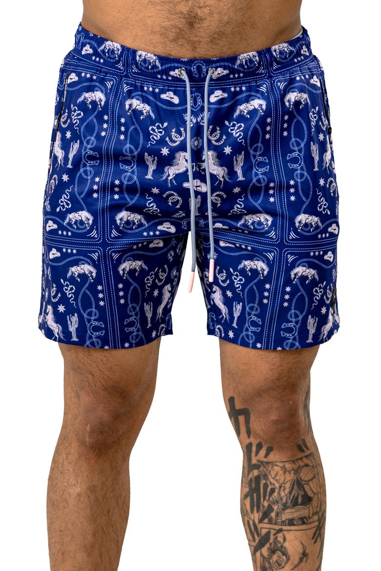 Swim Marthyr Print Swim Trunks, Main, color, BLUE