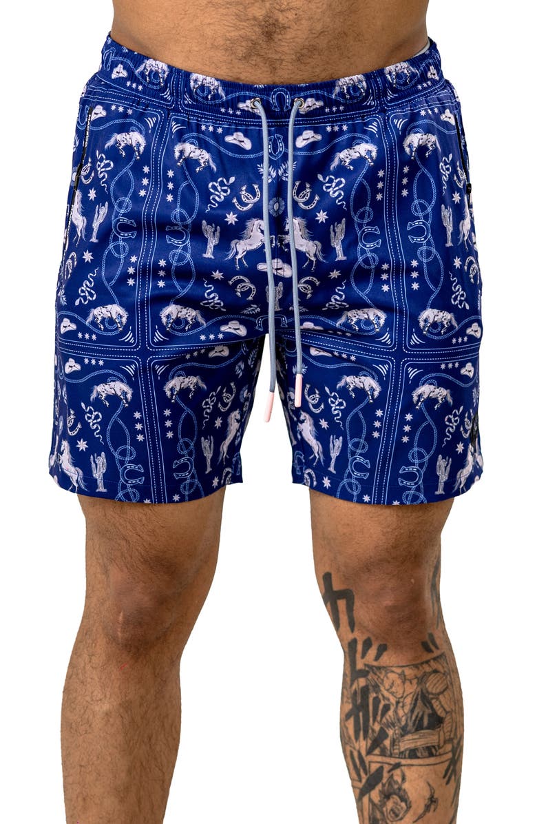 Maceoo Swim Marthyr Print Swim Trunks, Main, color, Blue