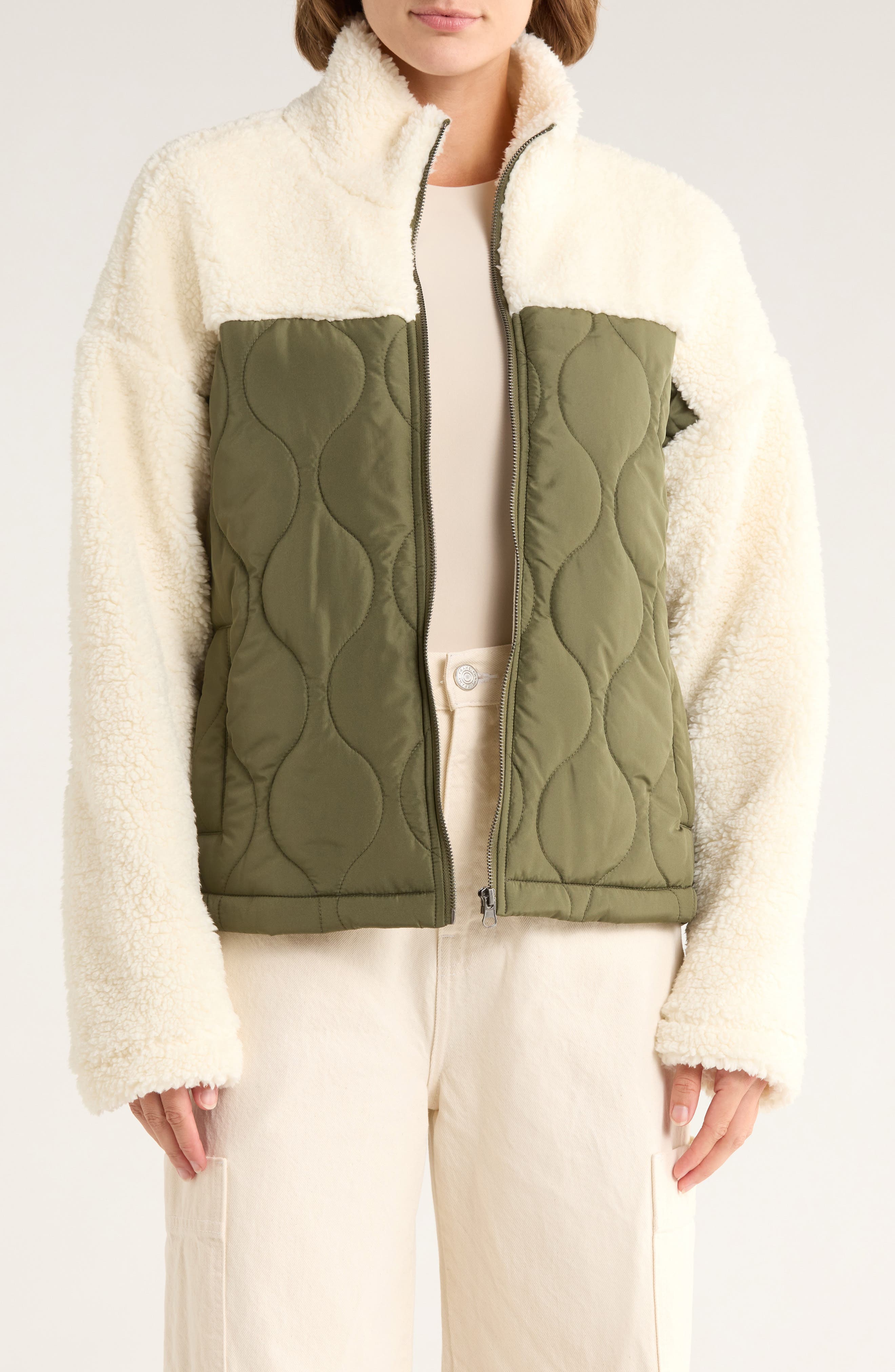 Thread & Supply Mixed Media Fleece & Quilted Panel Zip Jacket