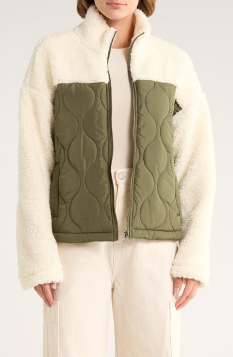 Mixed Media Fleece & Quilted Panel Zip Jacket