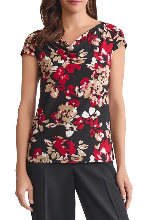 KASPER Cowl Neck Cap Sleeve Top