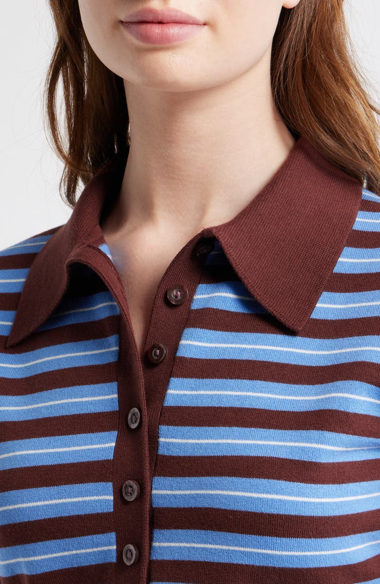 Reformation Bentley Crop Polo Sweater, Alternate, color, Mahogany Multi Strip