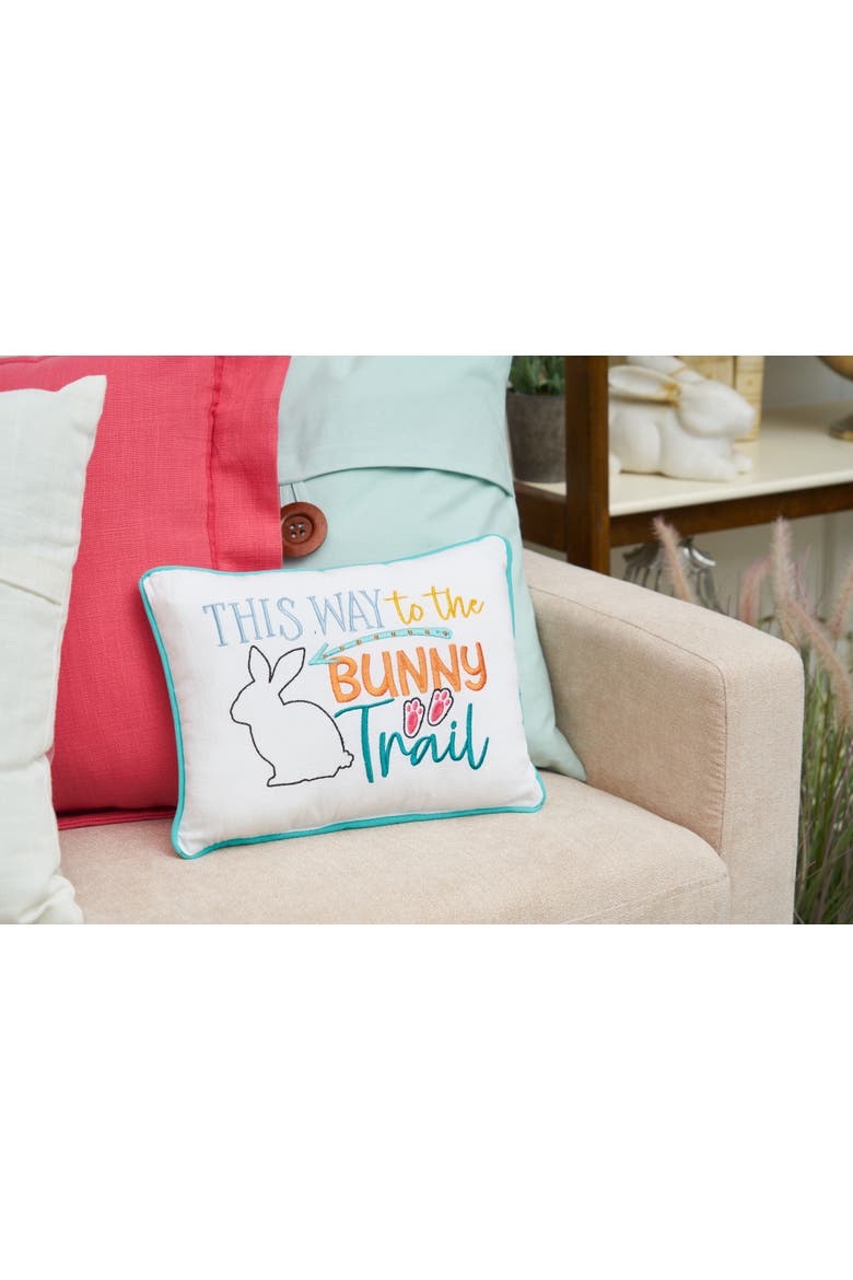"This Way to The Bunny Trail" Easter Cotton Blend Mini Accent Pillow 9" x 12", Alternate, color, White