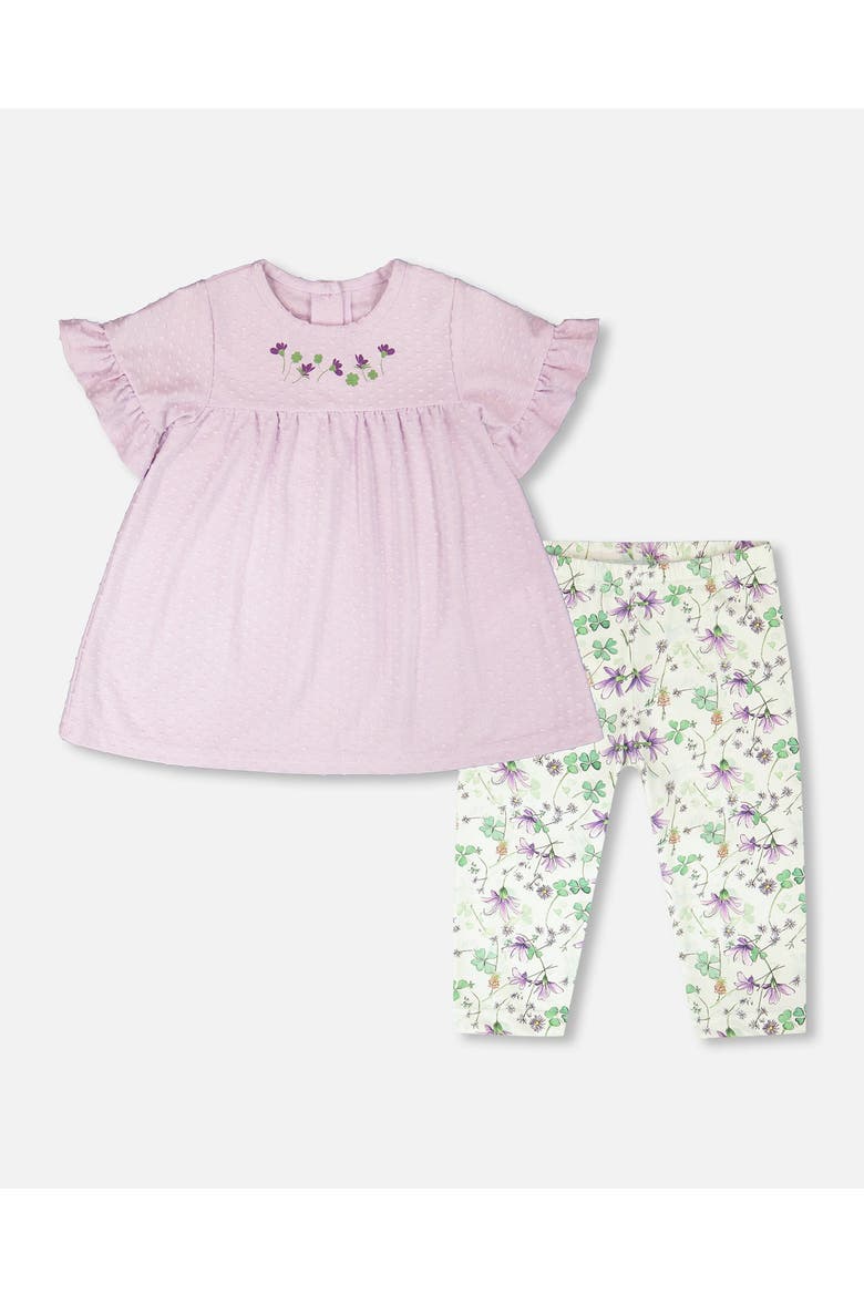 Jersey Tunic and Cotton Capri Flowers Set, Main, color, Lavender and Green Flowers