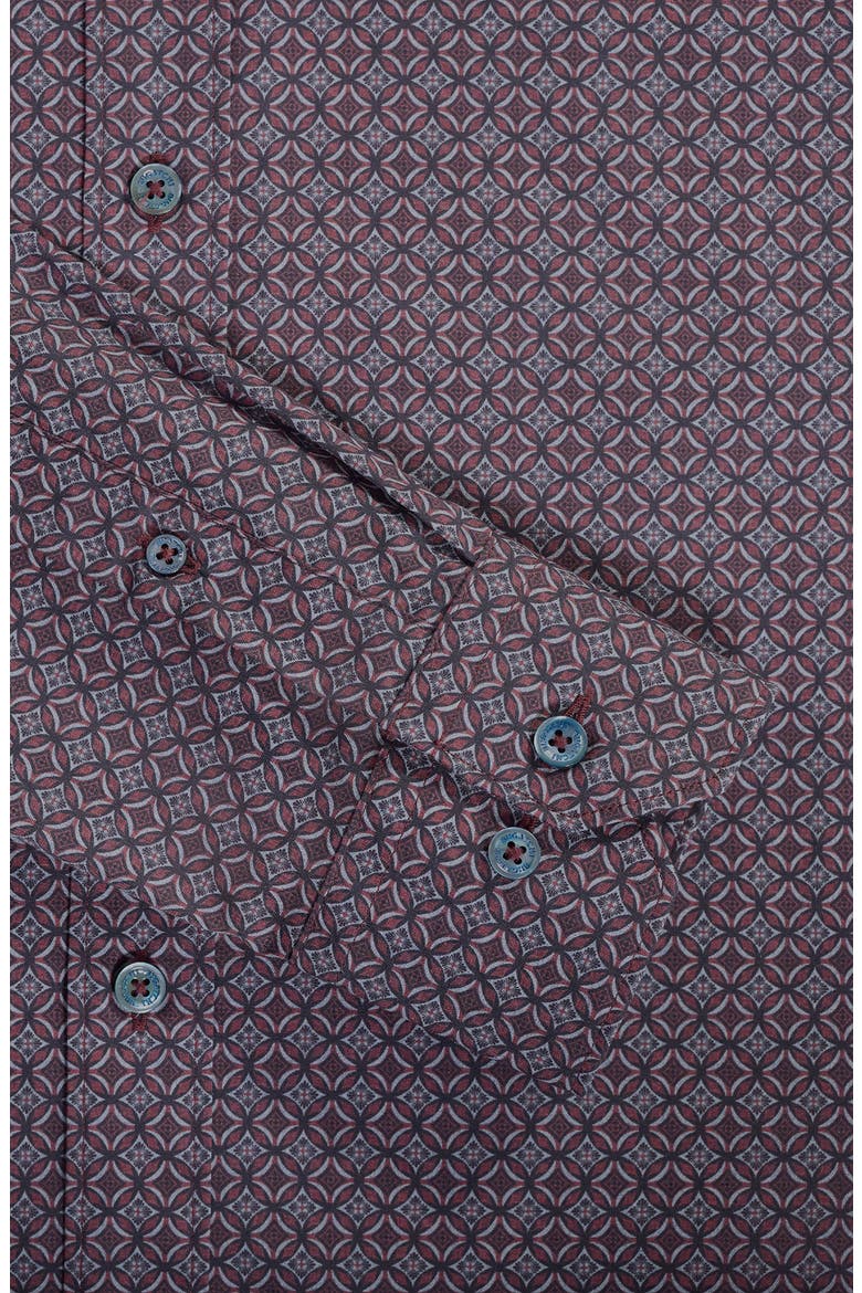 Axel Trim Fit Geo Print Stretch Cotton Button-Up Shirt, Alternate, color, BURGUNDY
