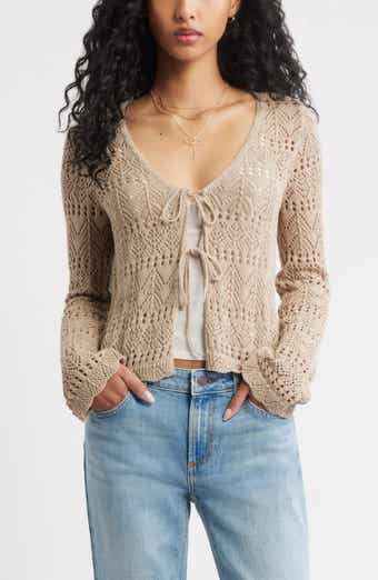 BP. Fly Away Tie Front Crochet Cardigan