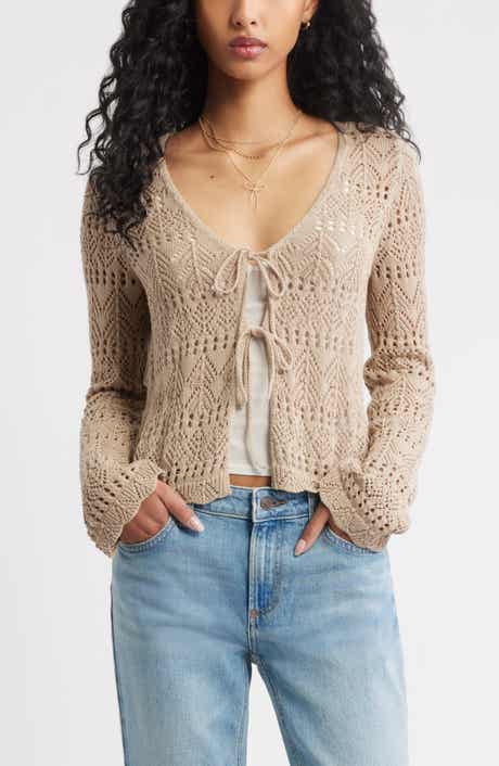 BP. Fly Away Tie Front Crochet Cardigan