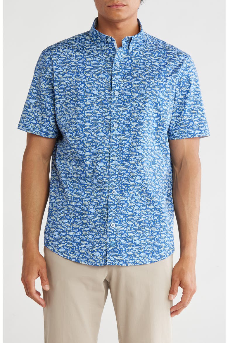 Short Sleeve Cotton Button-Down Shirt, Main, color, NAVY