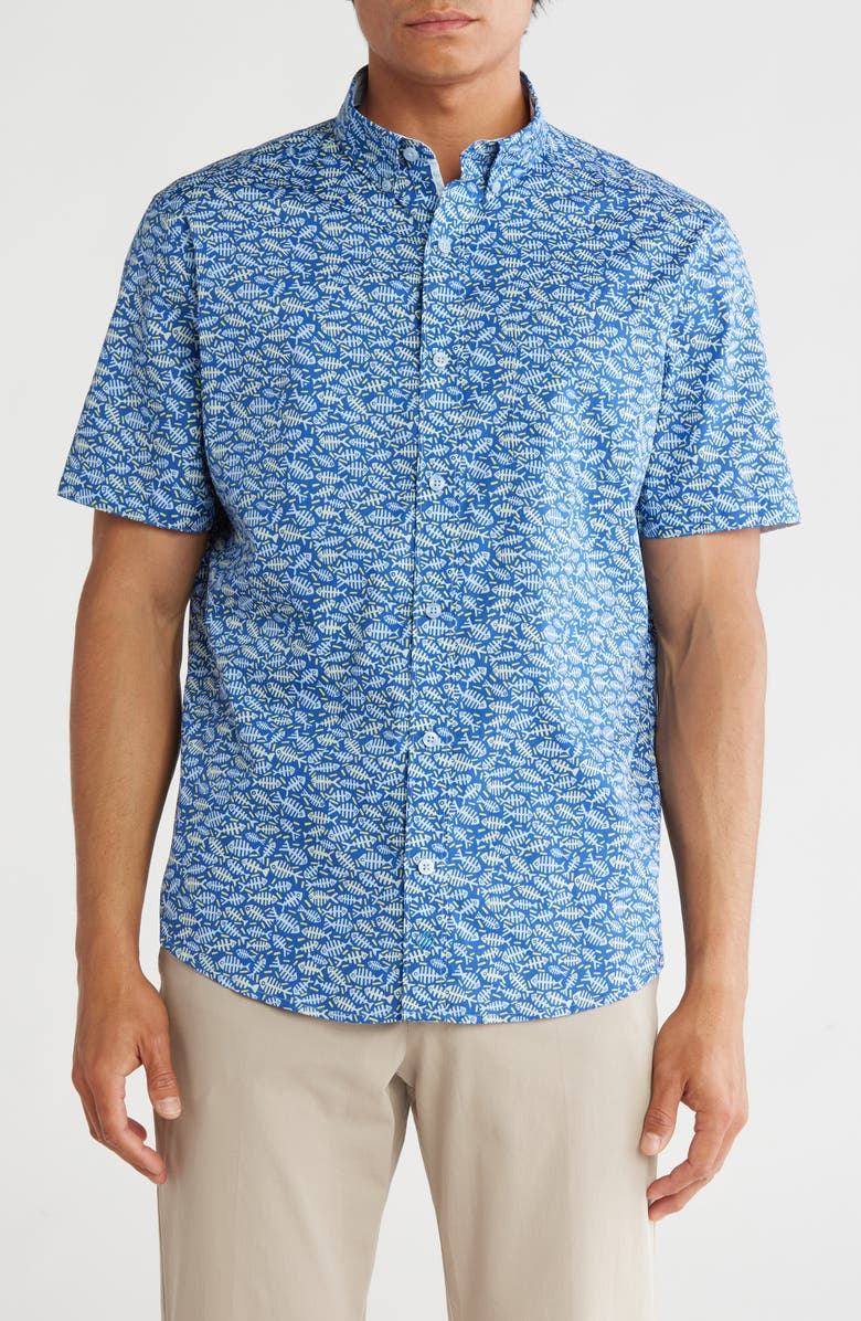 Johnston & Murphy Short Sleeve Cotton Button-Down Shirt, Main, color, 