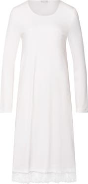 Hanro Kalea Floral Tulle Trim Cotton Nightgown