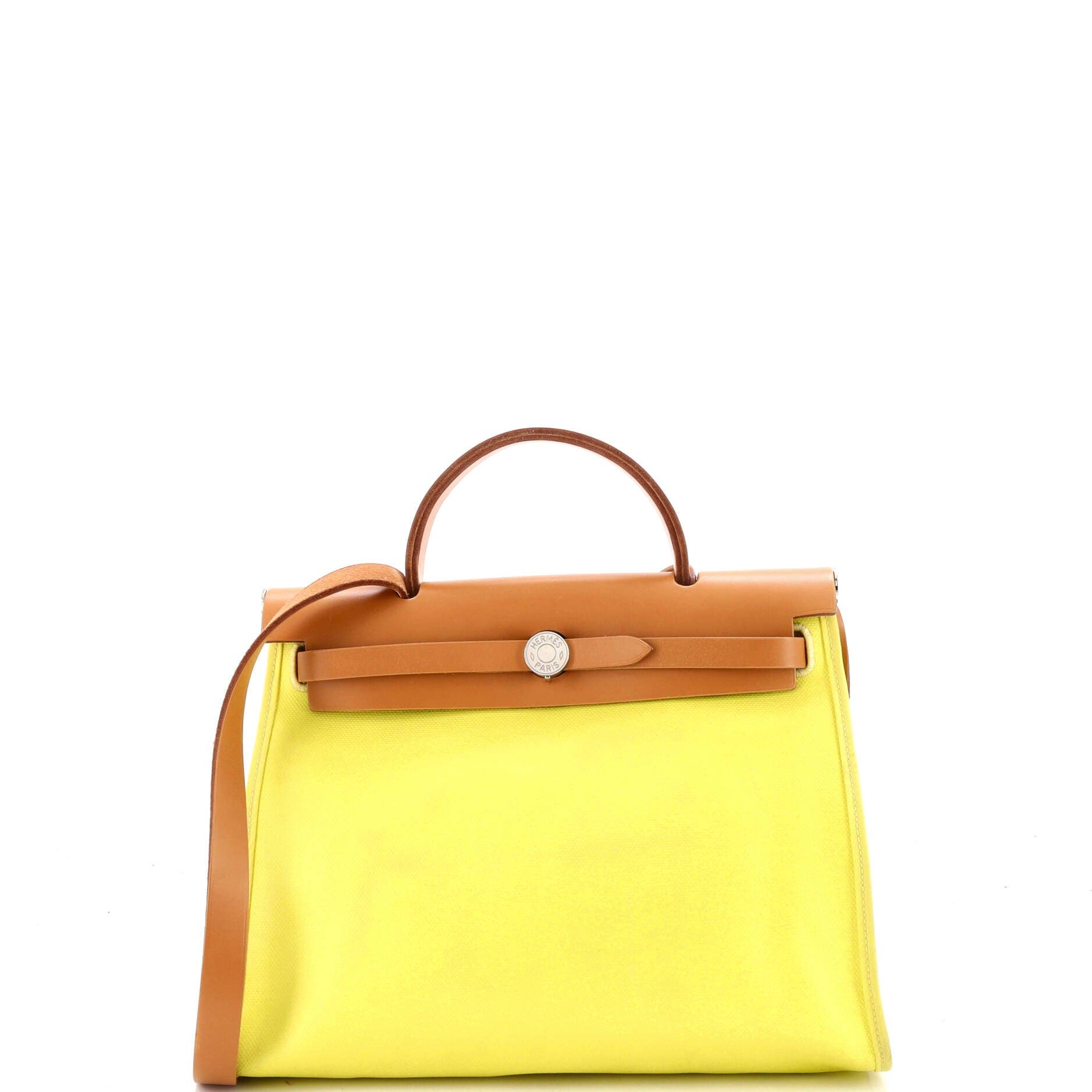 Pre-Owned Hermes Herbag Zip Berline Vache Canvas and Leather 31, Main, color, Lime
