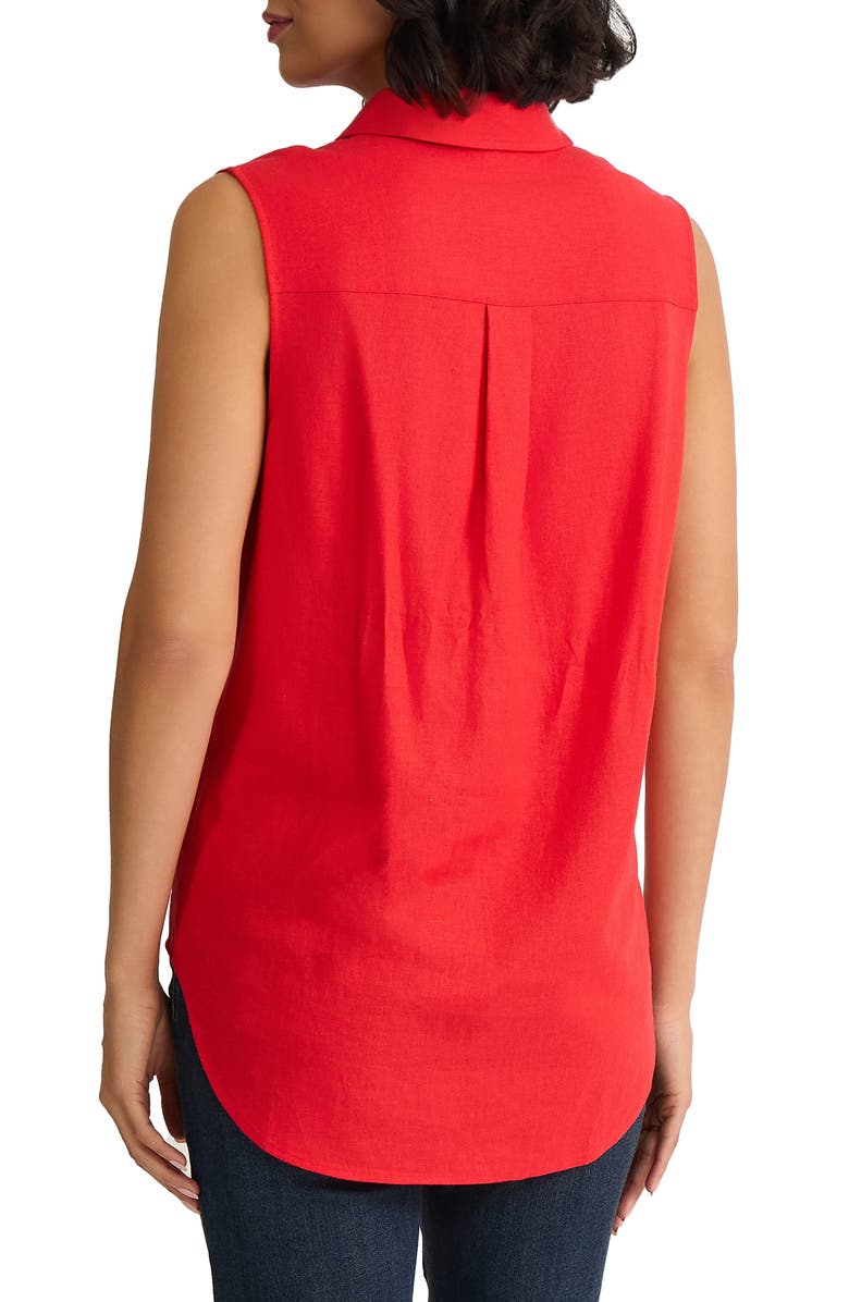 Jones New York Sleeveless Linen Blend Button-Up Shirt, Alternate, color, Rouge