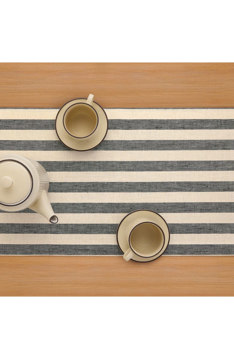 Solino Home Linen Table Runner for Dining Table, Holiday and Everyday Table Decor - Sorrento Stripe, Alternate, color, Black And Natural