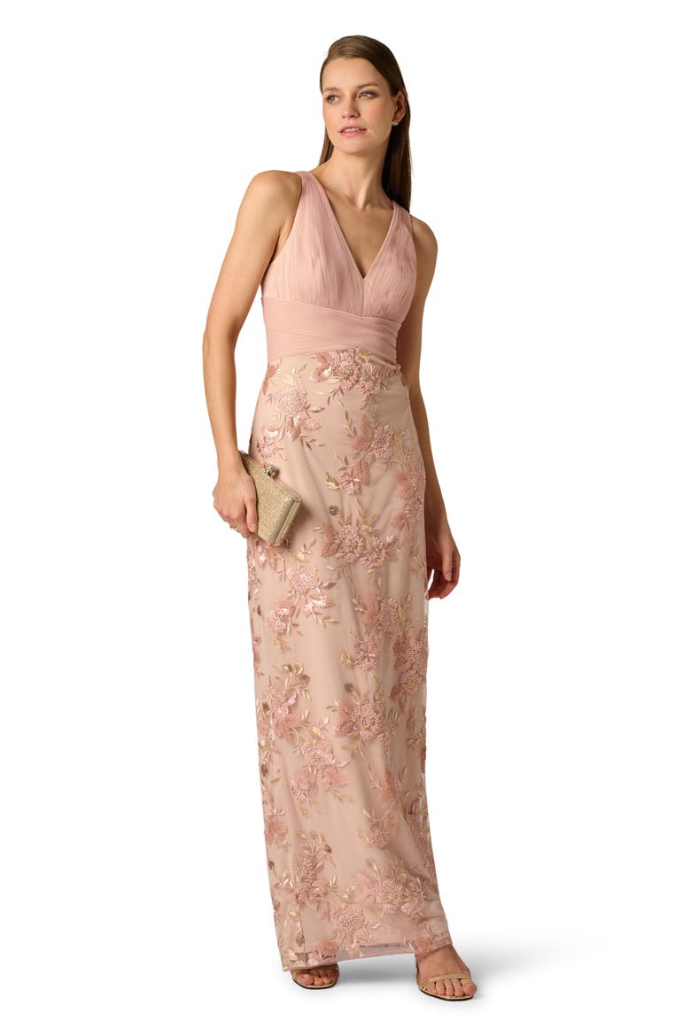 Embroidered Mesh Gown, Alternate, color, BLUSH