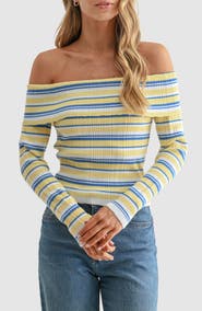 All in Favor Off the Shoulder Striped Ribbed Top