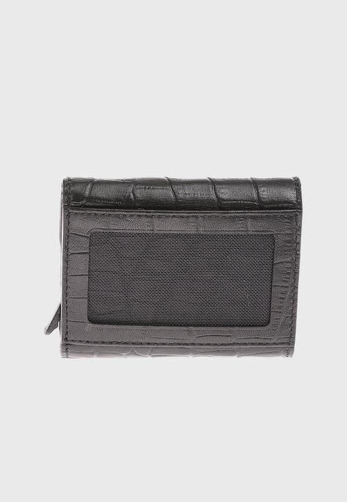 Furniq Uk Genuine Leather Crocodile Pattern Snap Closure Wallet And Card Holder In Black
