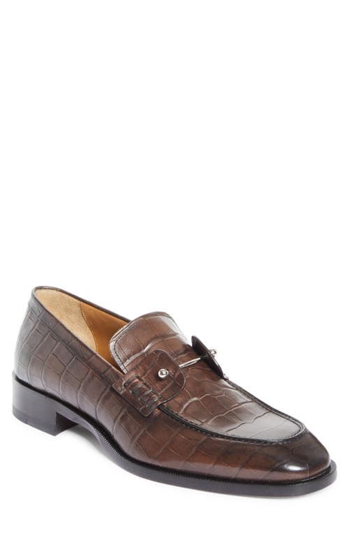 Christian Louboutin Chambelimoc Croc Embossed Loafer In Brown