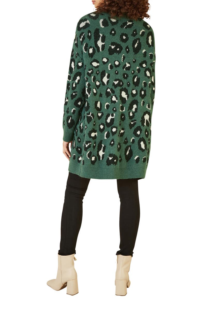 Yumi Animal Intarsia Knit Long Cardigan, Alternate, color, Green