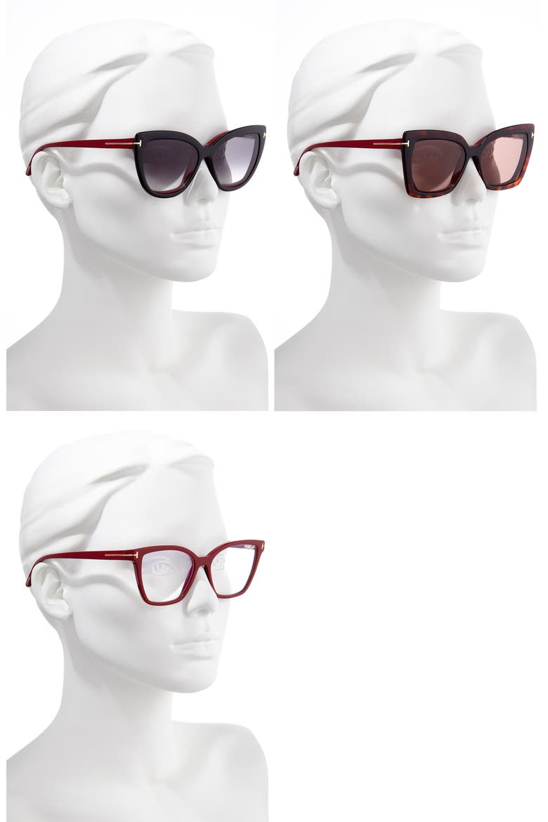 53mm Blue Light Blocking Cat Eye Glasses & Interchangeable Sunglasses Clips Set, Alternate, color, BLACK HAVANA/ CLEAR