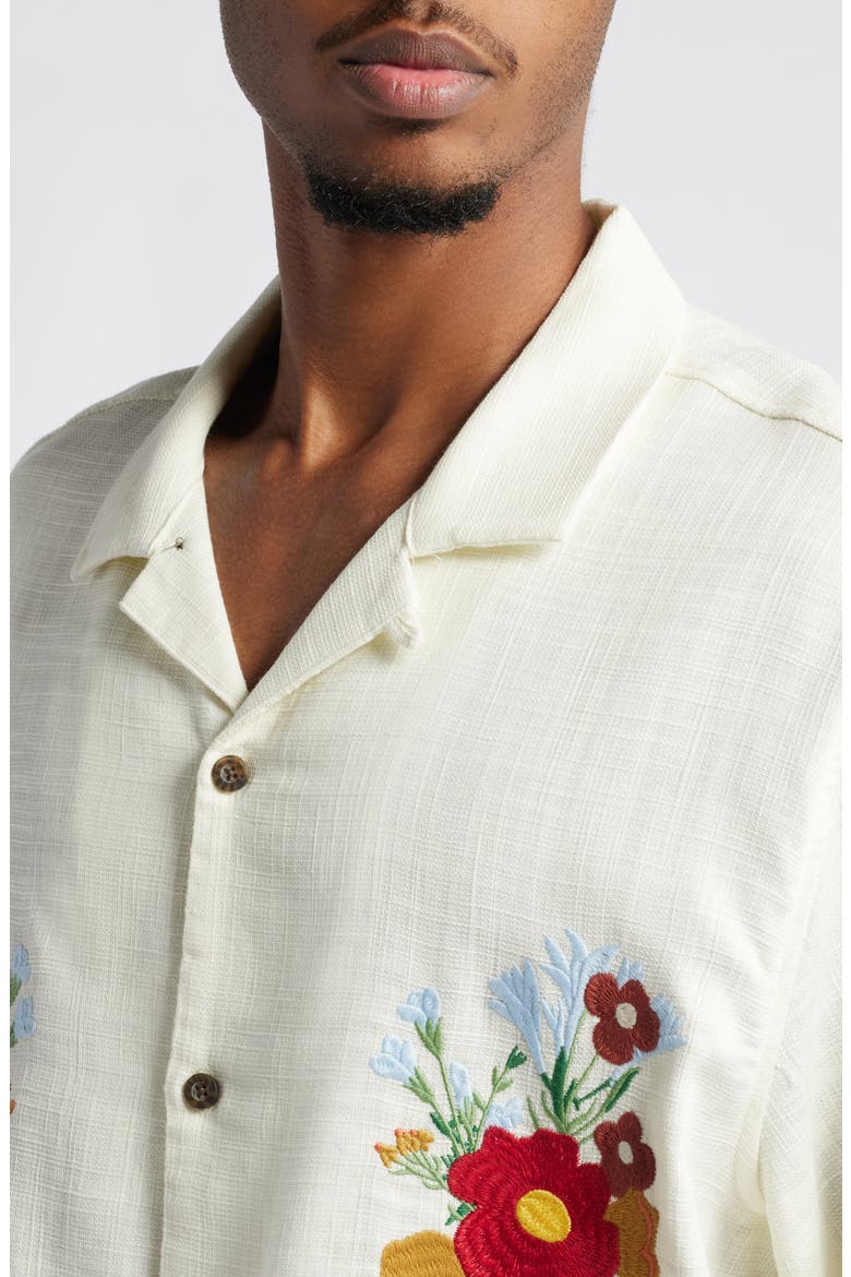 Floral Appliqué Camp Shirt, Alternate, color, WHITE