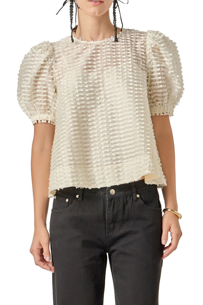 Embellished Puff Sleeve Top, Main, color, OFF WHITE
