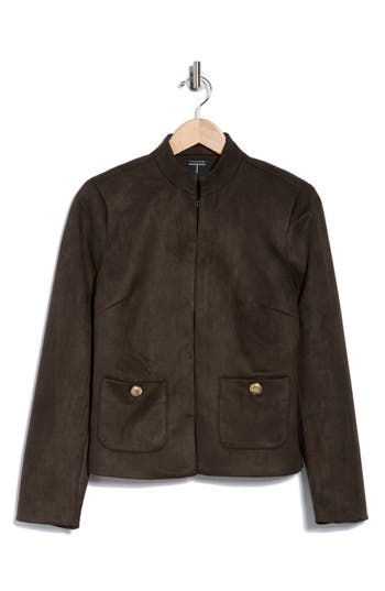 T Tahari Faux Suede Jacket In Green