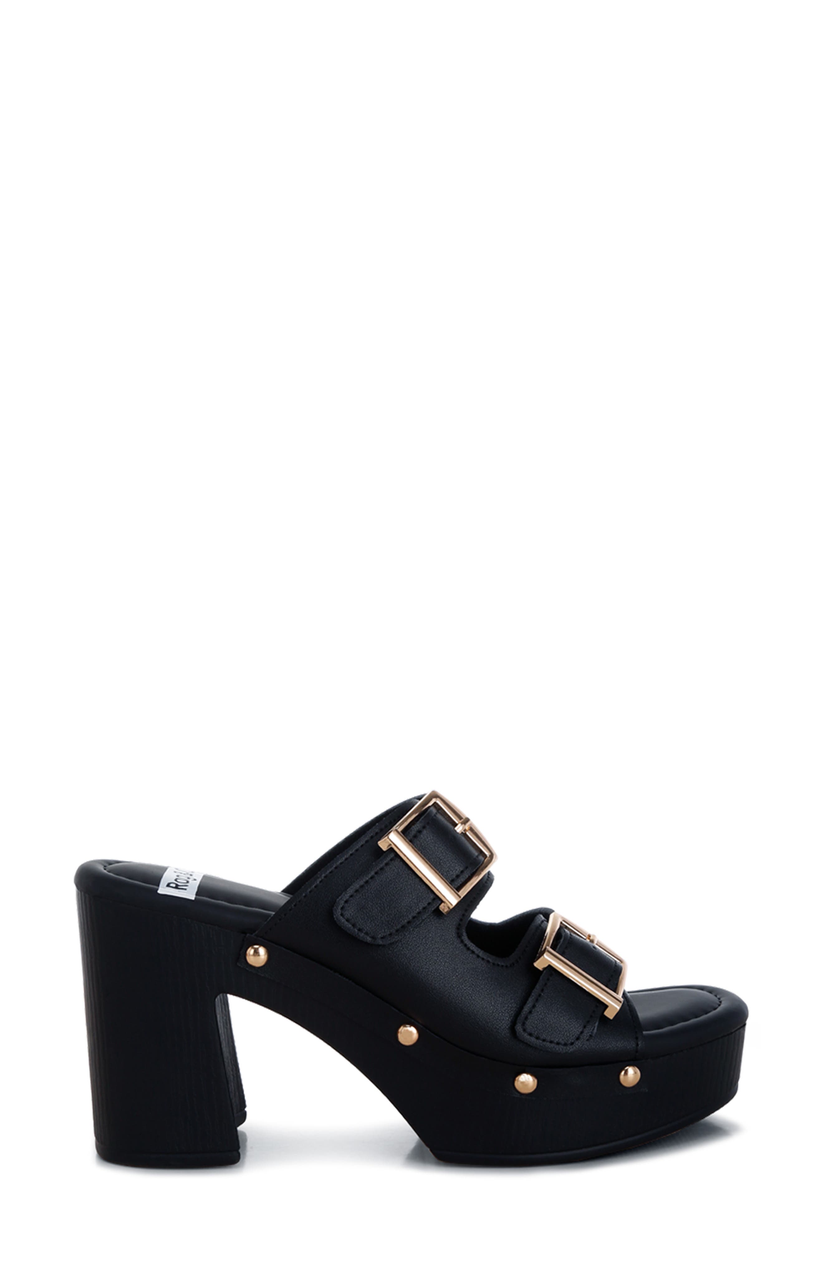 Rag & Co Kenna Double Buckle Strap Platform Sandal, Alternate, color, Black