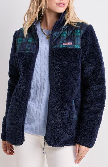 Vineyard Vines Quilted High Pile Fleece Jacket In Blue