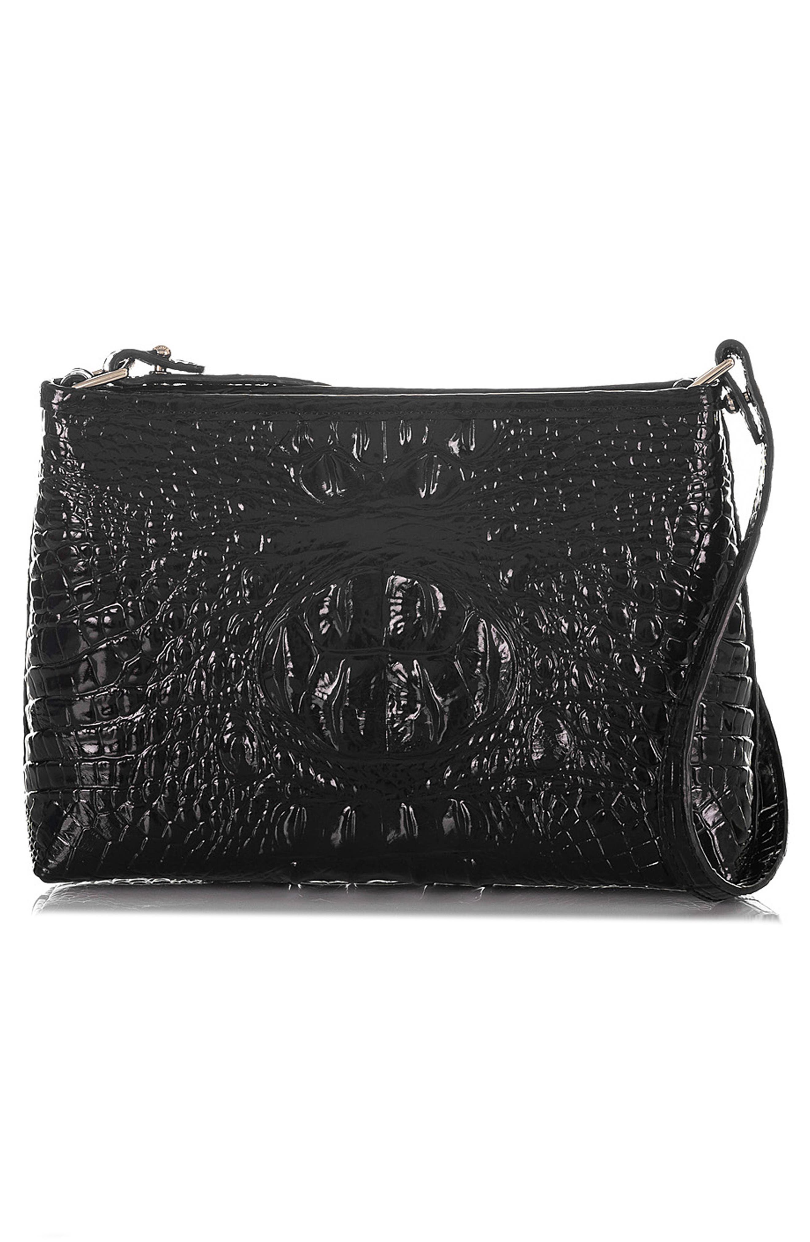 Brahmin Lorelei Croc Embossed Leather Shoulder Bag, Alternate, color, Black