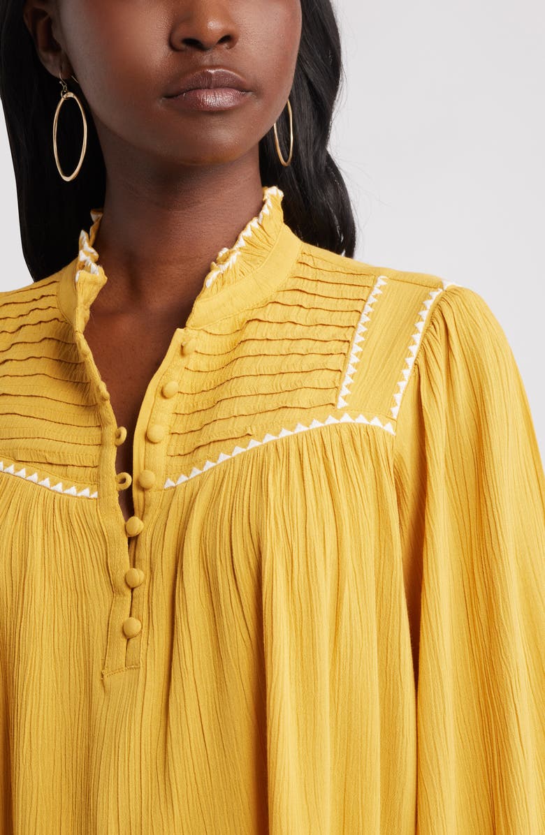 Treasure & Bond High Neck Embroidered Long Sleeve Top, Alternate, color, Yellow Myth