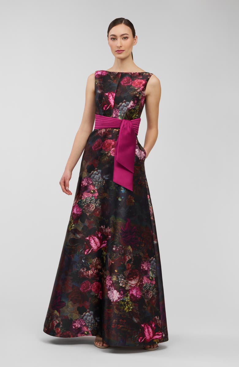 Kay Unger Nicoletta Floral Sleeveless A-Line Gown, Alternate, color, Mulberry Multi
