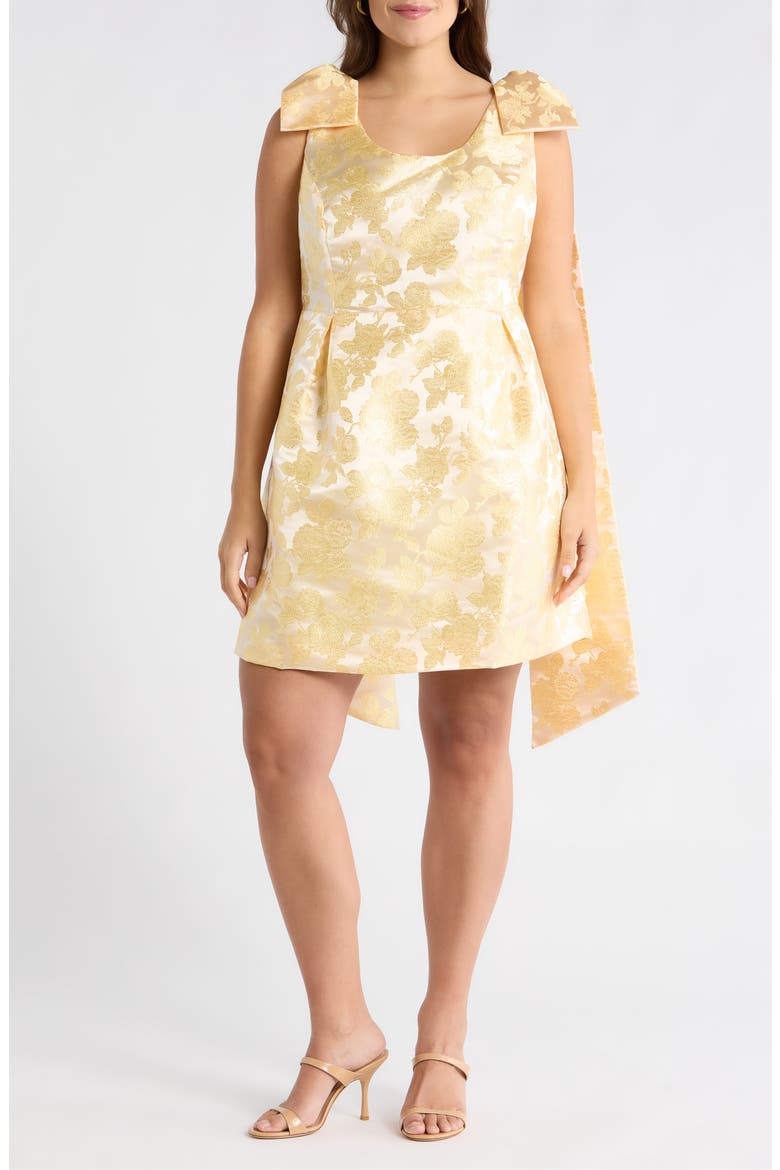 Duson Jacquard Bow Sash Minidress, Main, color, CHAMPAGNE