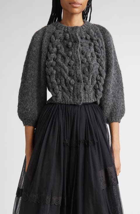 Cross Pleat Crop Hand Knit Sweater