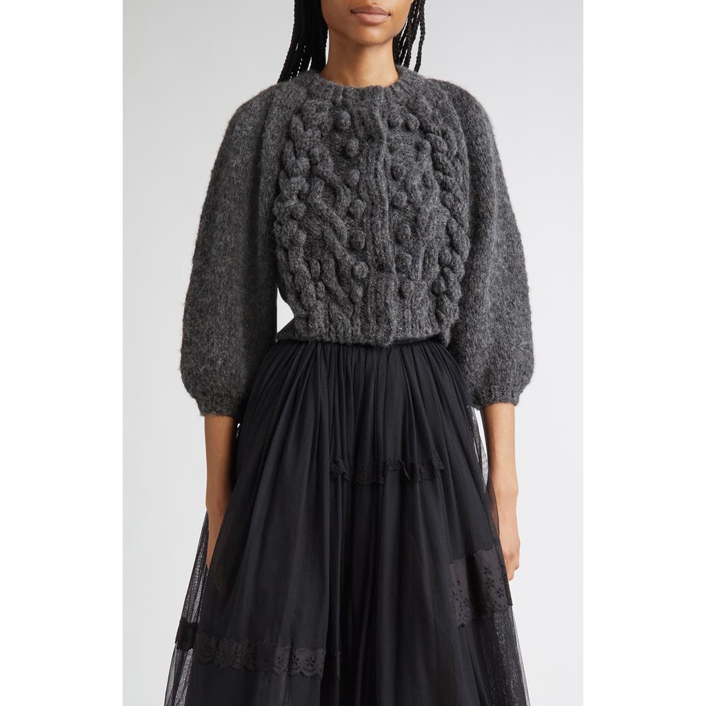 Meruert Tolegen Cross Pleat Crop Hand Knit Sweater In Gray
