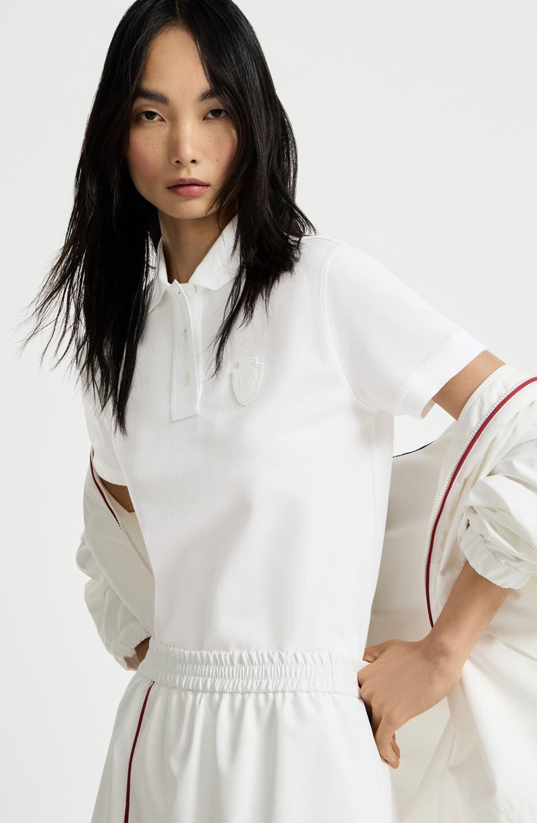 Brunello Cucinelli Stretch cotton piqué polo shirt with logo, Alternate, color, White