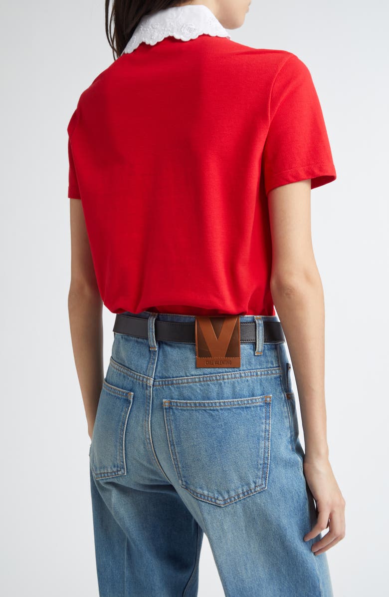 Valentino Garavani Lace Trim Cotton Polo, Alternate, color, 