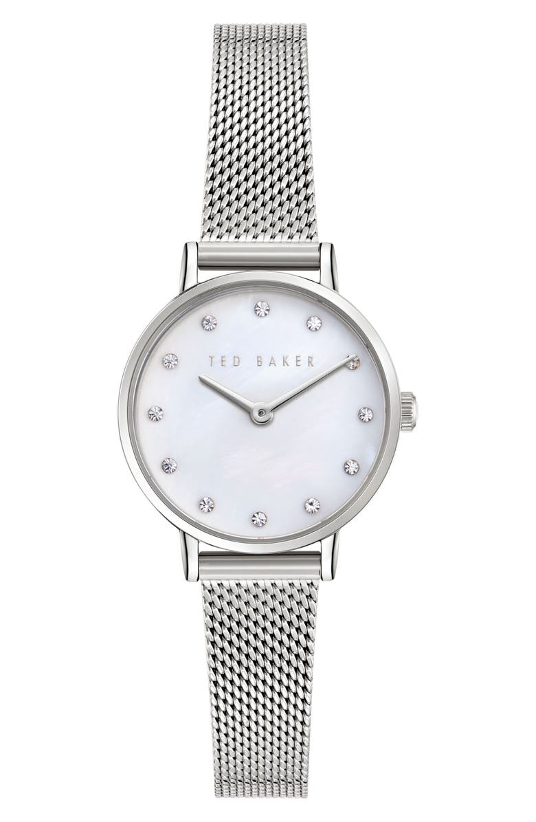 Ted Baker Classic Chic Mother-of-Pearl Mesh Bracelet, 28mm, Main, color, Stainless Steel