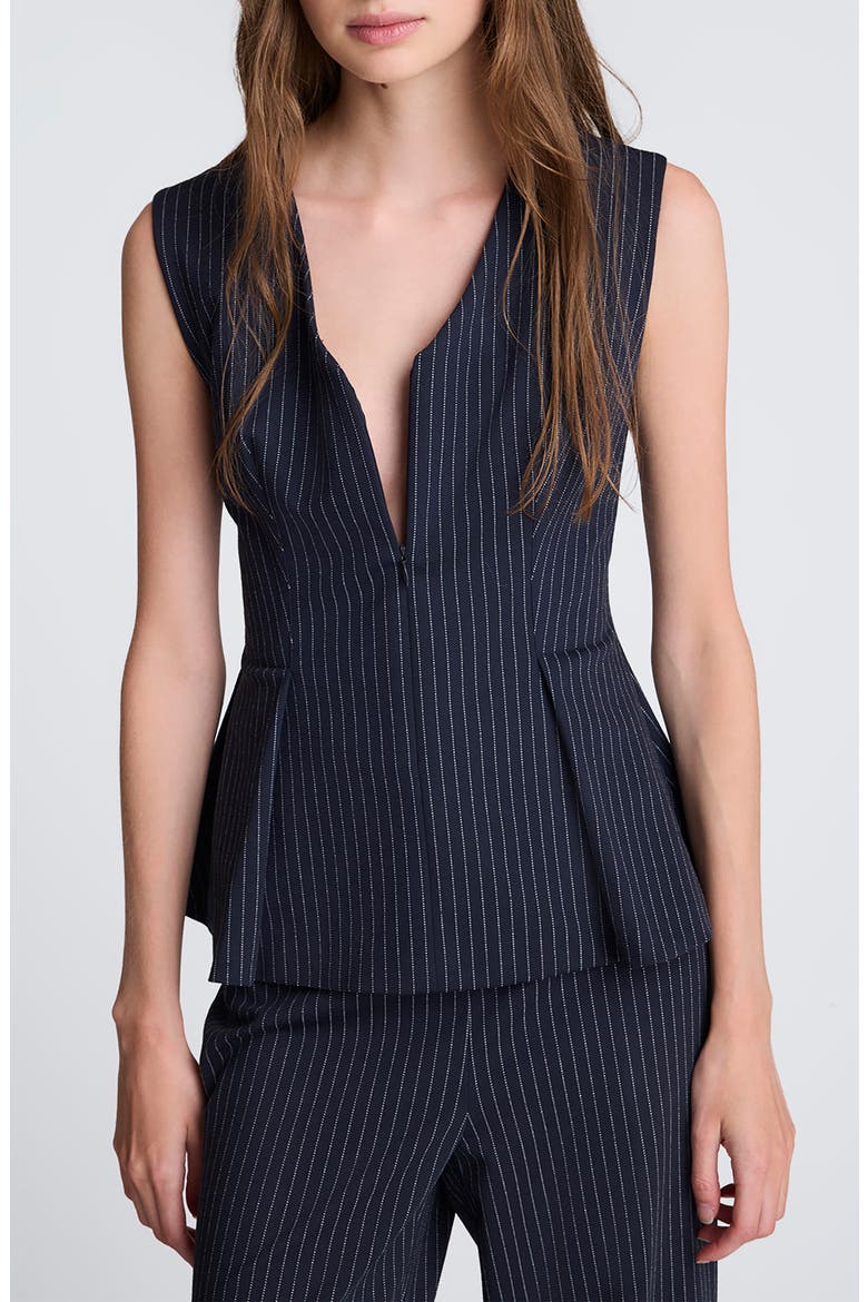Pinstripe V-Neck Peplum Top, Main, color, DK NAVY/ PURE WHT MLT