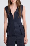 Kenneth Cole Pinstripe V-Neck Peplum Top