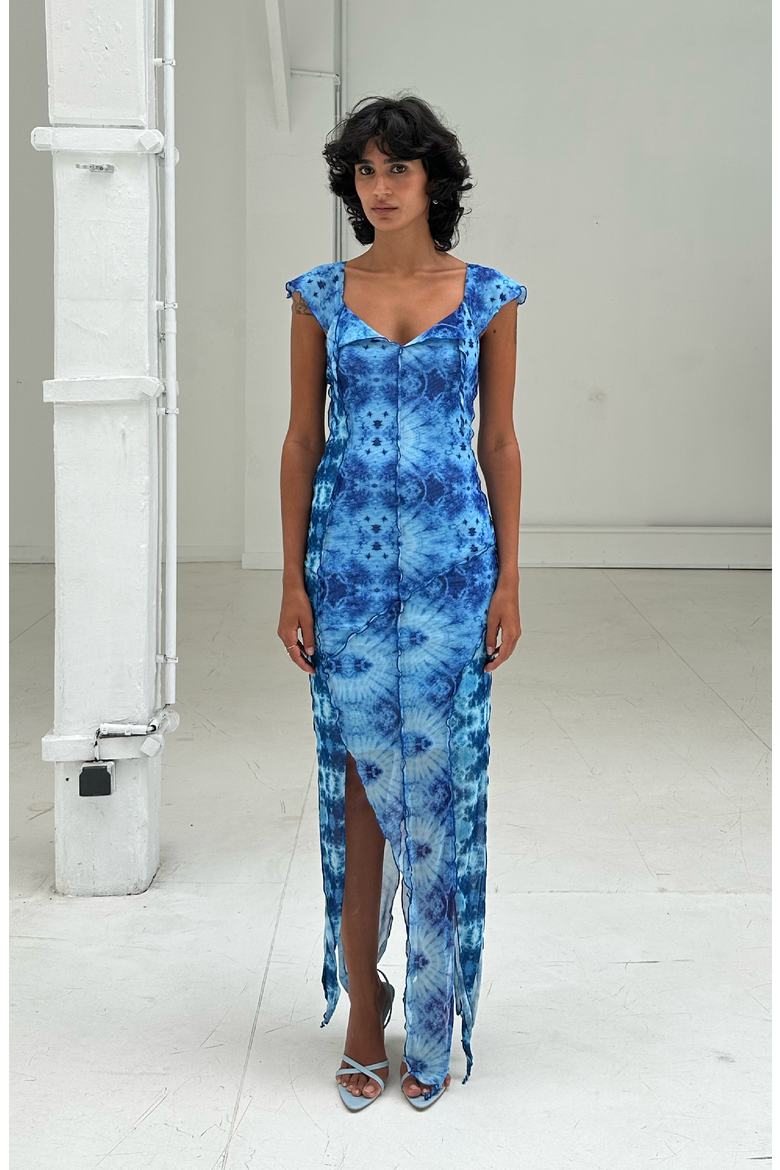 Livia Mesh Dress, Alternate, color, Blue Tie-Dye