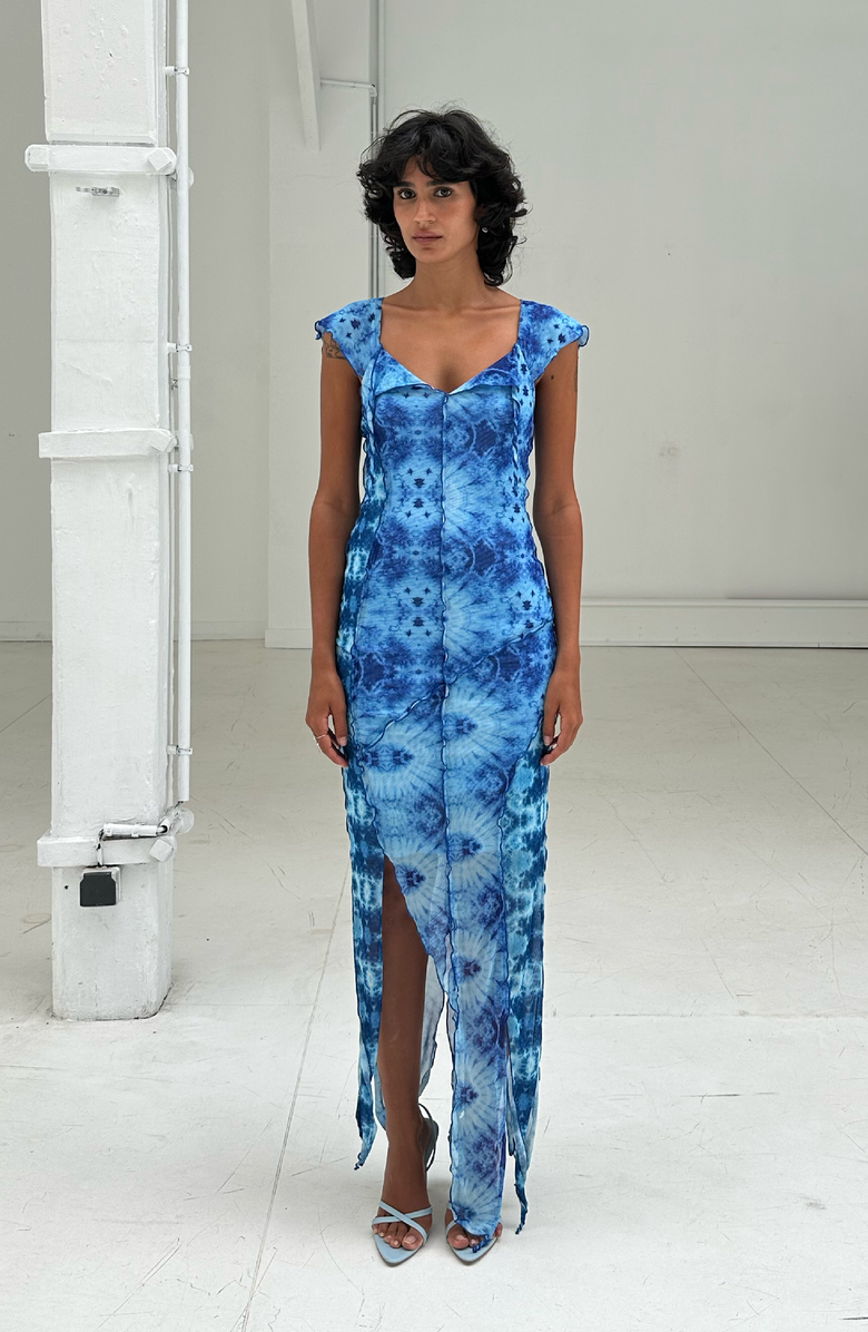 SAEMDI Livia Mesh Dress, Alternate, color, Blue Tie-Dye