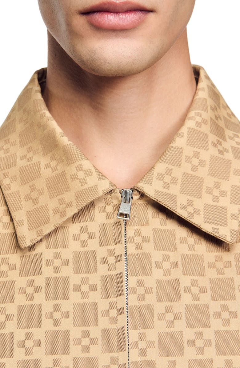 SANDRO Square Cross zip-up jacket, Alternate, color, Sand