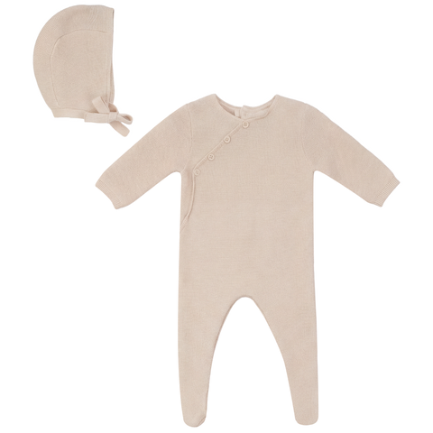 Fake Wrap Decorative Stitching Footed Romper with Matching Bonnet