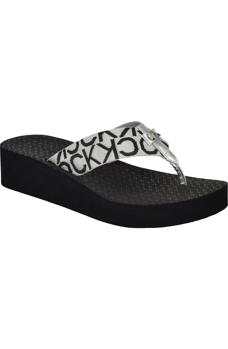 Calvin Klein Meena Wedge Flip Flop Sandal, Main, color, Black 004